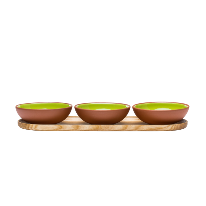 SNACK BOWL SET WITH WOODEN TRAY